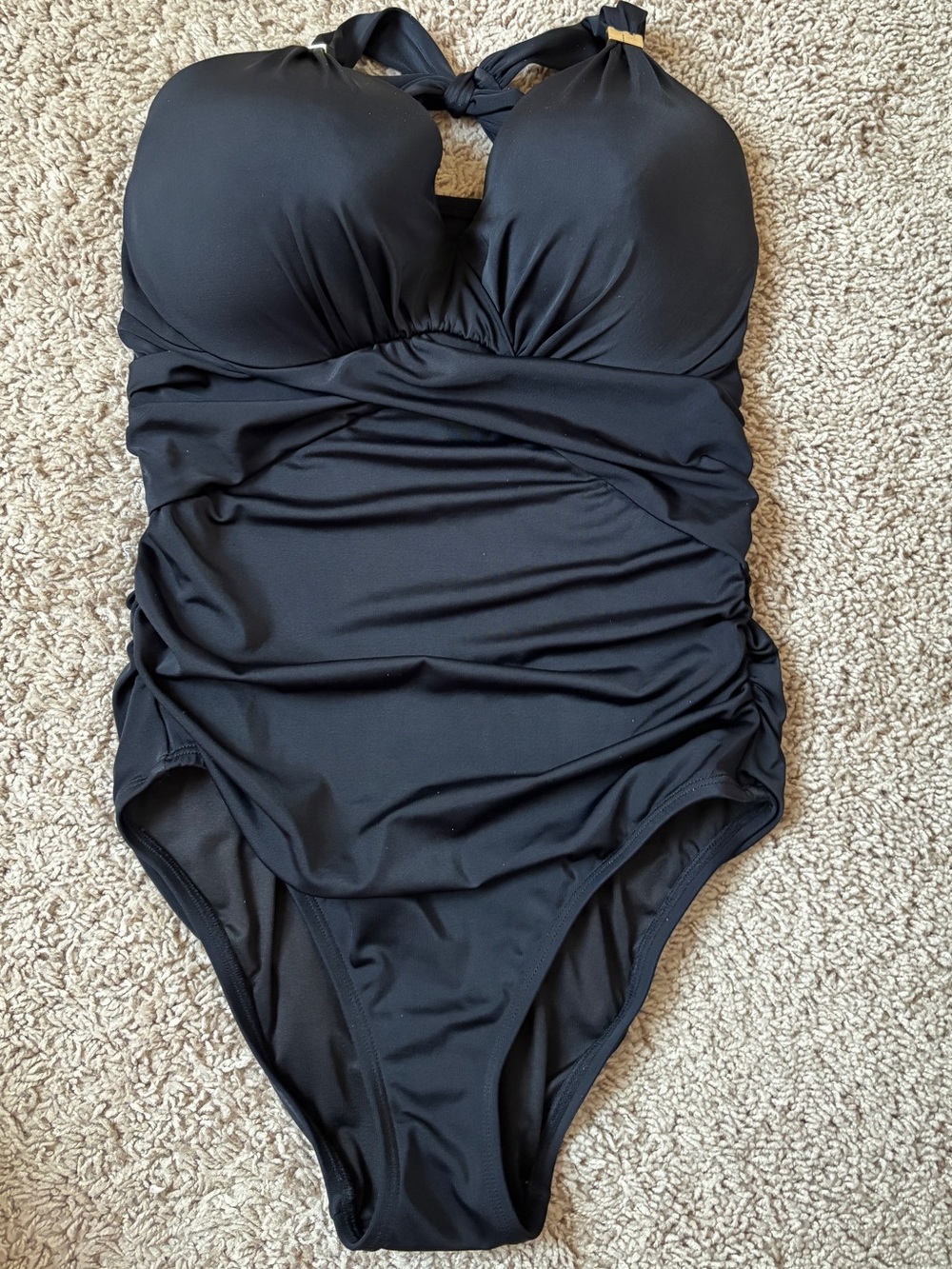 Victoria's Secret Black One-Piece Swimsuit with Pink Logo Print